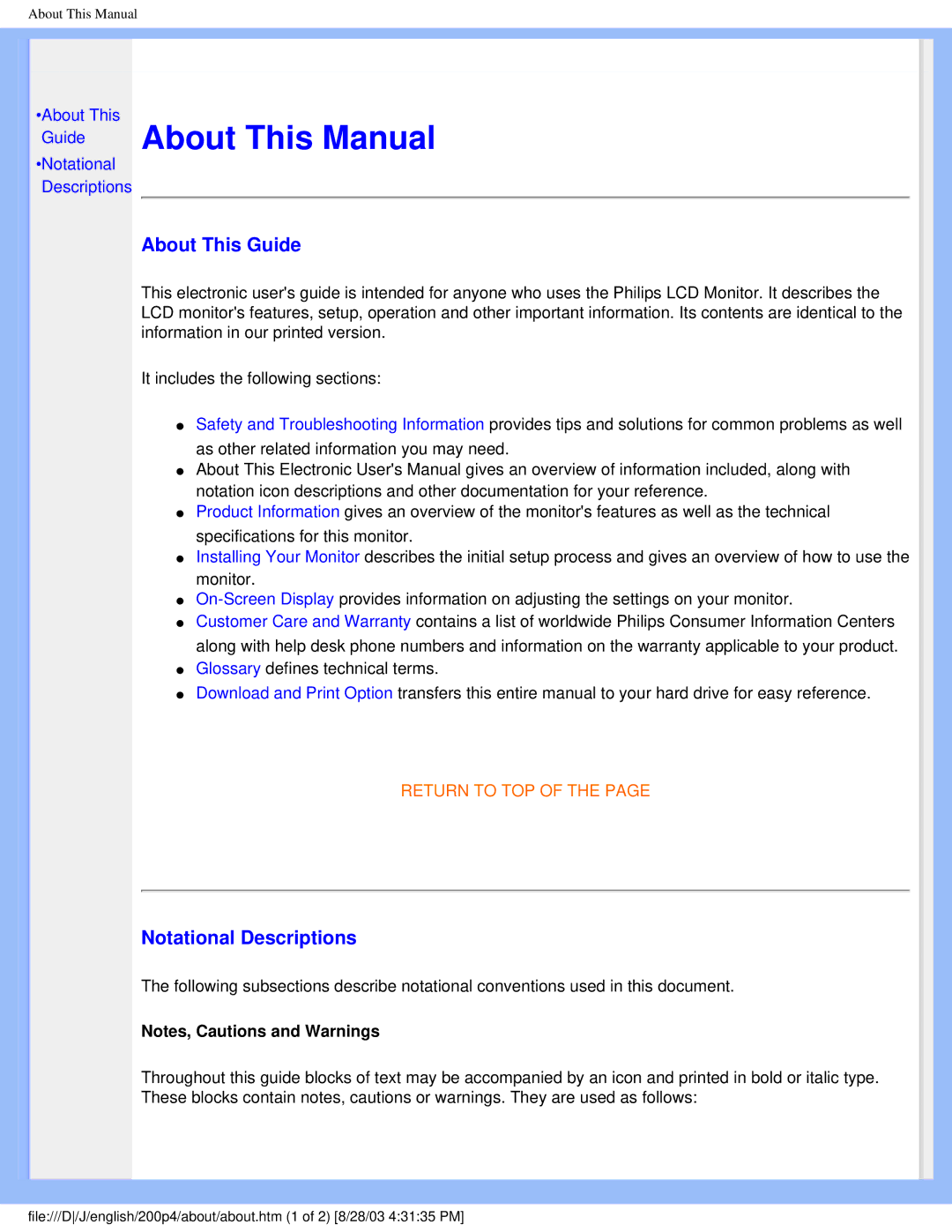 Philips 200P4 user manual About This Guide, Notational Descriptions 