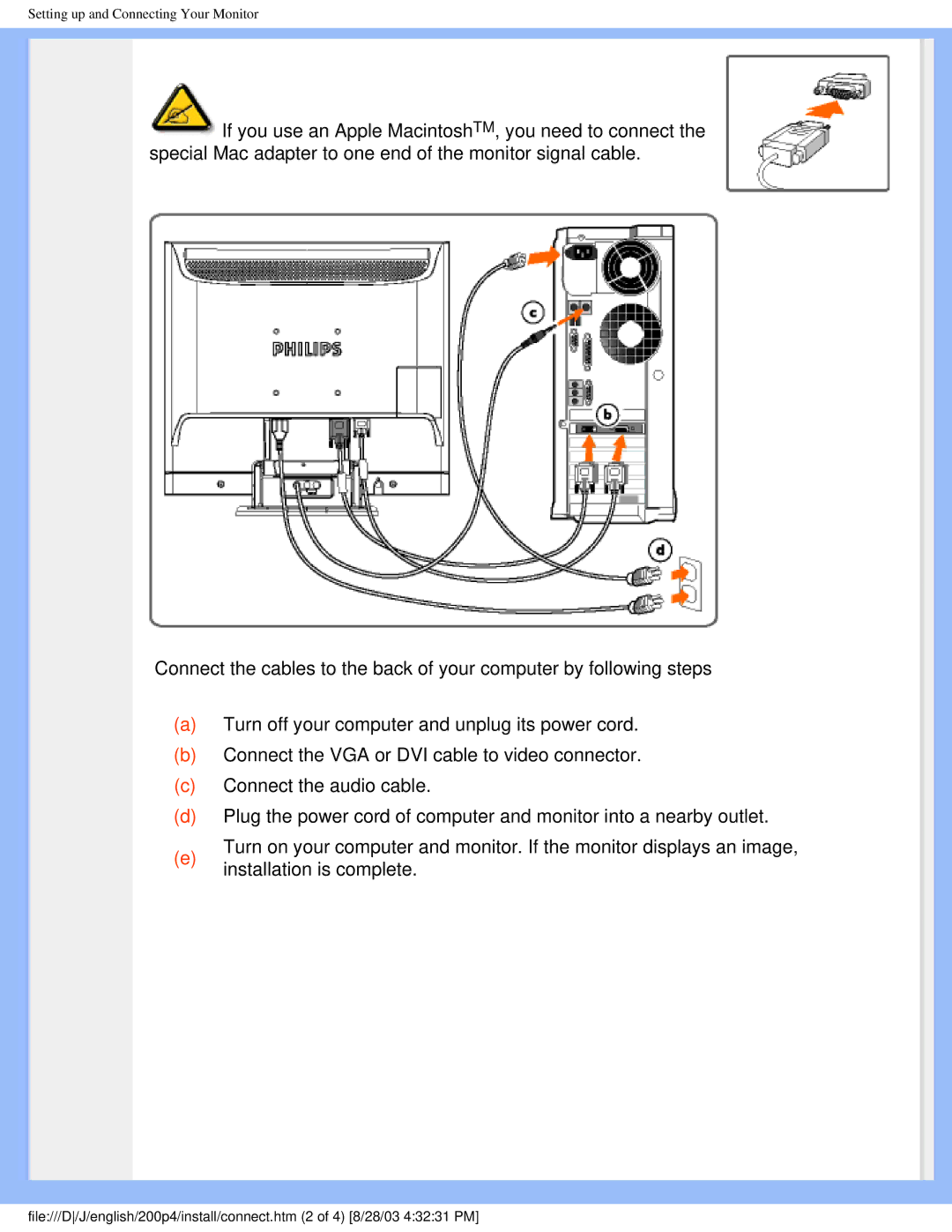 Philips 200P4 user manual Setting up and Connecting Your Monitor 