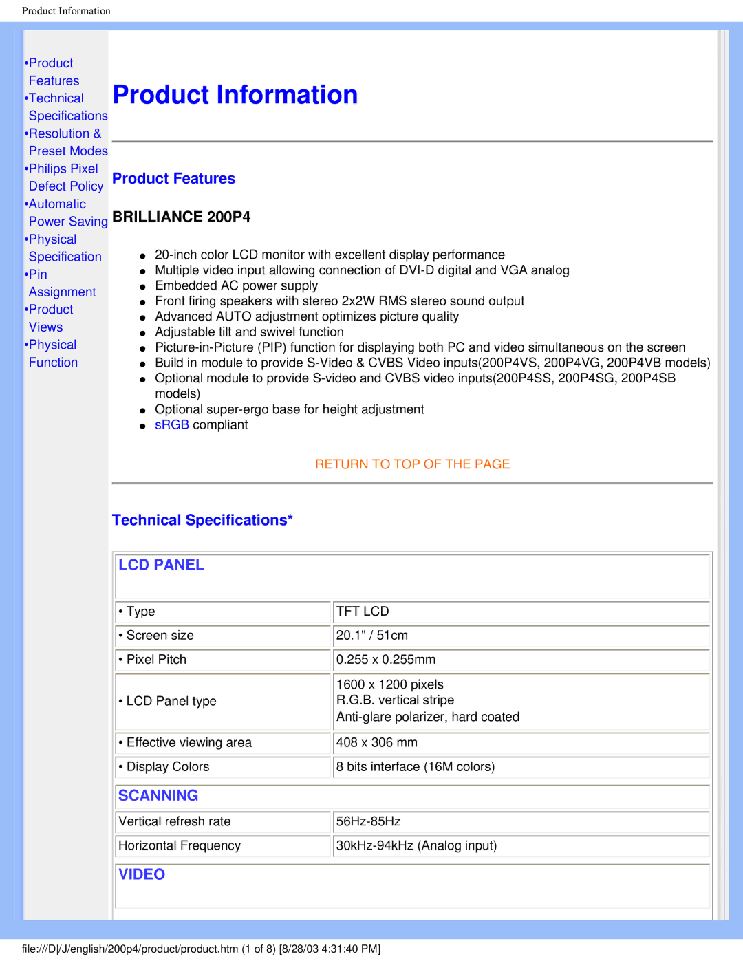 Philips 200P4 user manual Product Information 