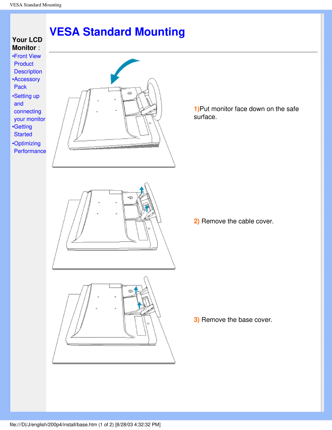 Philips 200P4 user manual Vesa Standard Mounting 