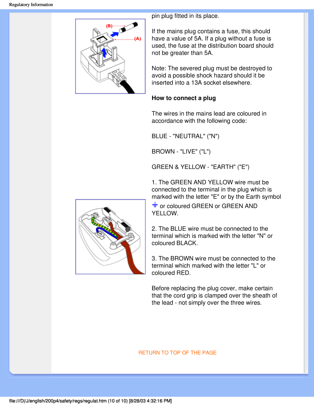 Philips 200P4 user manual How to connect a plug 