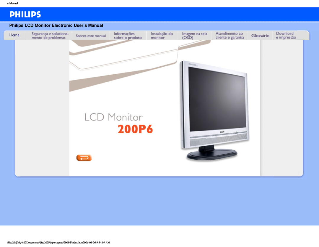 Philips 200P6 user manual Philips LCD Monitor Electronic User’s Manual, e-Manual 