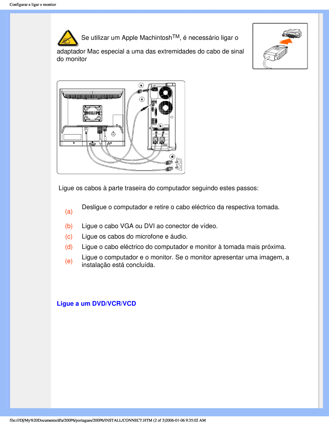 Philips 200P6 user manual Ligue a um DVD/VCR/VCD 