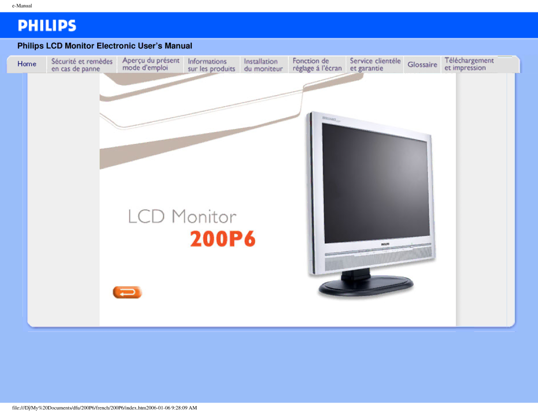 Philips 200P6 user manual Philips LCD Monitor Electronic User’s Manual 