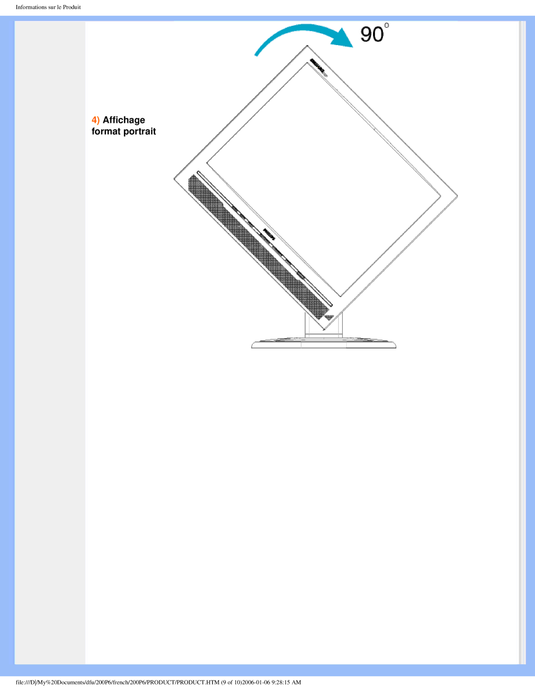 Philips 200P6 user manual Affichage format portrait 