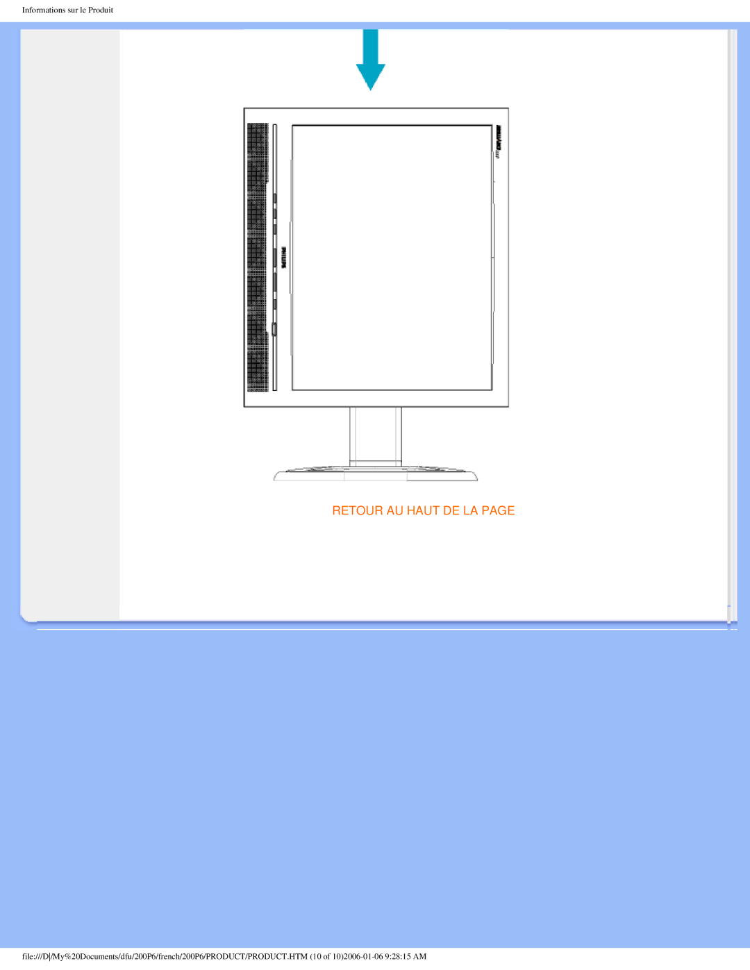 Philips 200P6 user manual Retour AU Haut DE LA 