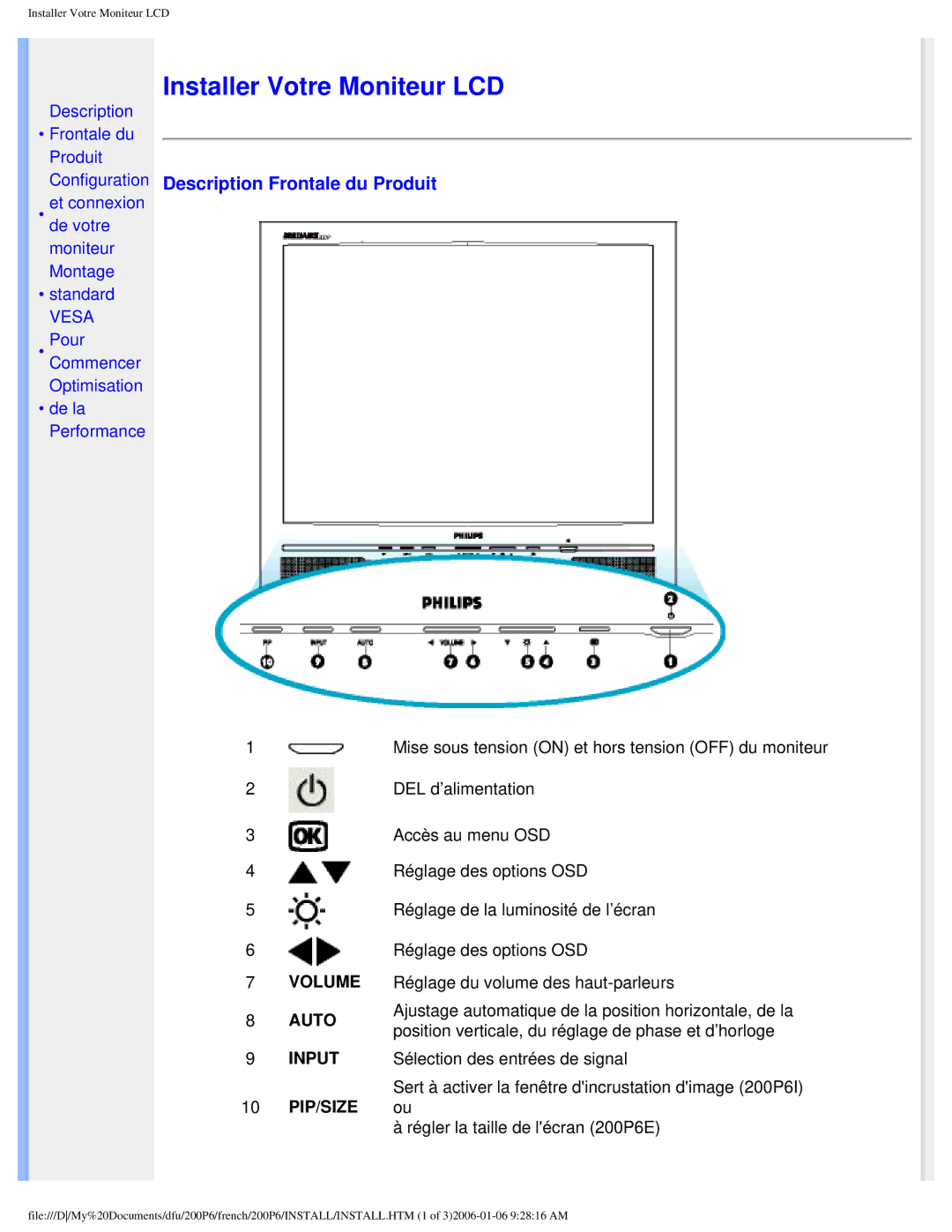 Philips 200P6 user manual Installer Votre Moniteur LCD 