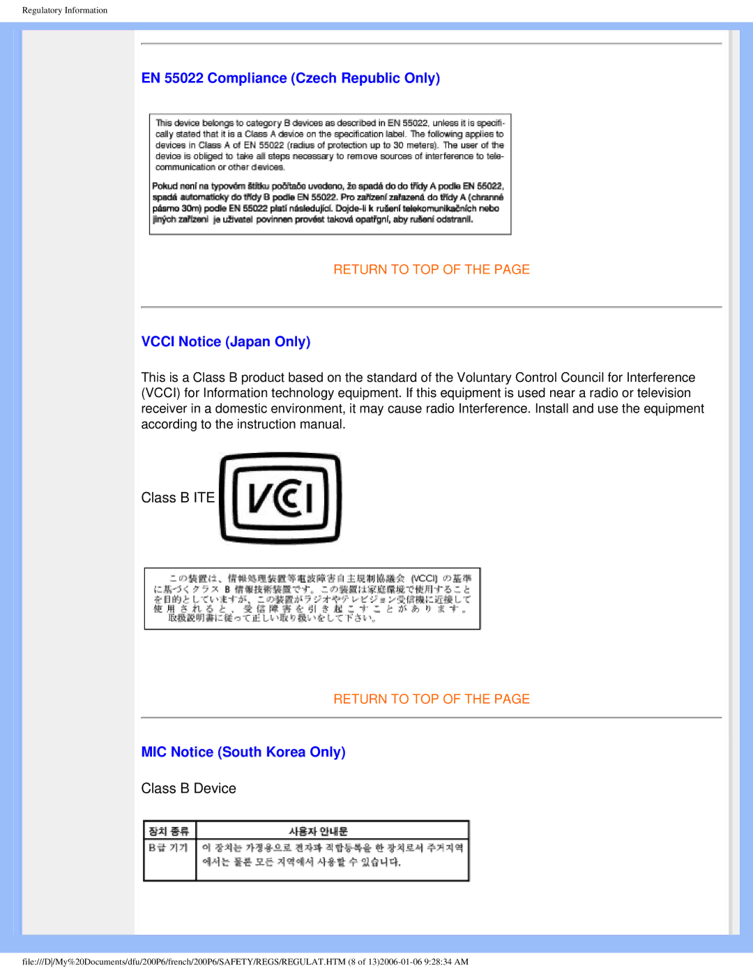 Philips 200P6 user manual EN 55022 Compliance Czech Republic Only, Vcci Notice Japan Only, MIC Notice South Korea Only 