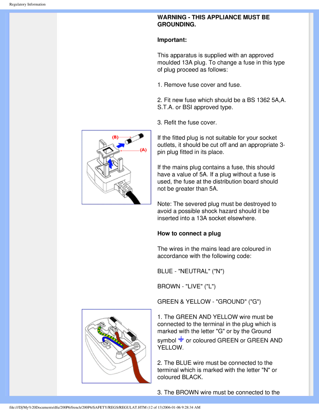 Philips 200P6 user manual Grounding 