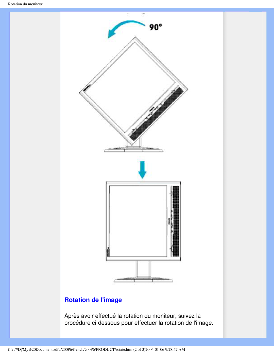 Philips 200P6 user manual Rotation de limage 