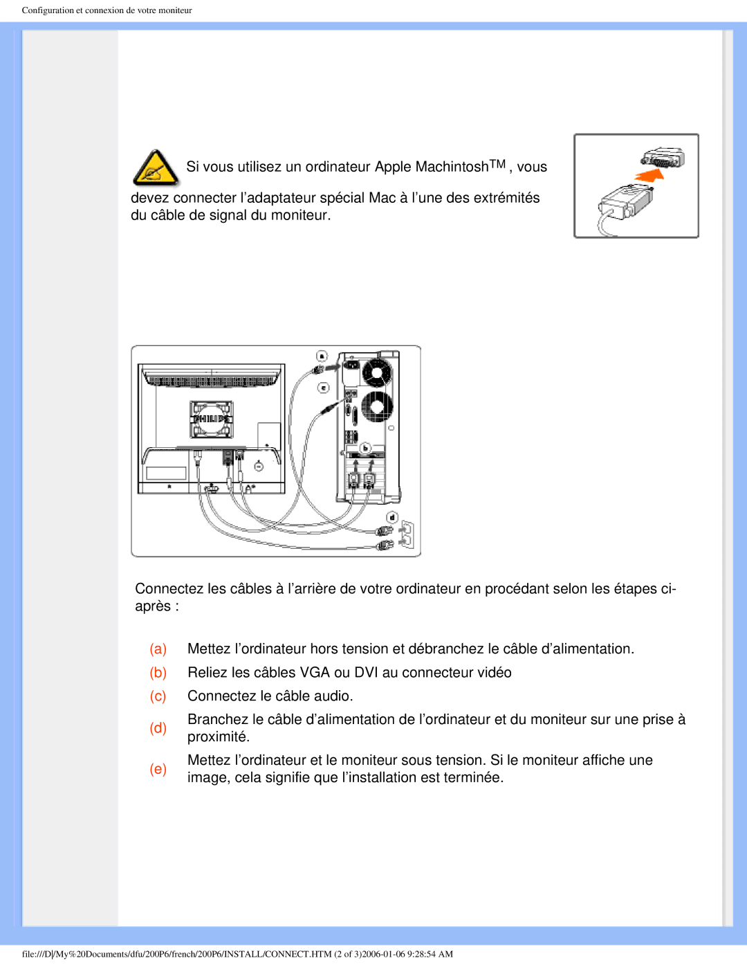 Philips 200P6 user manual Configuration et connexion de votre moniteur 