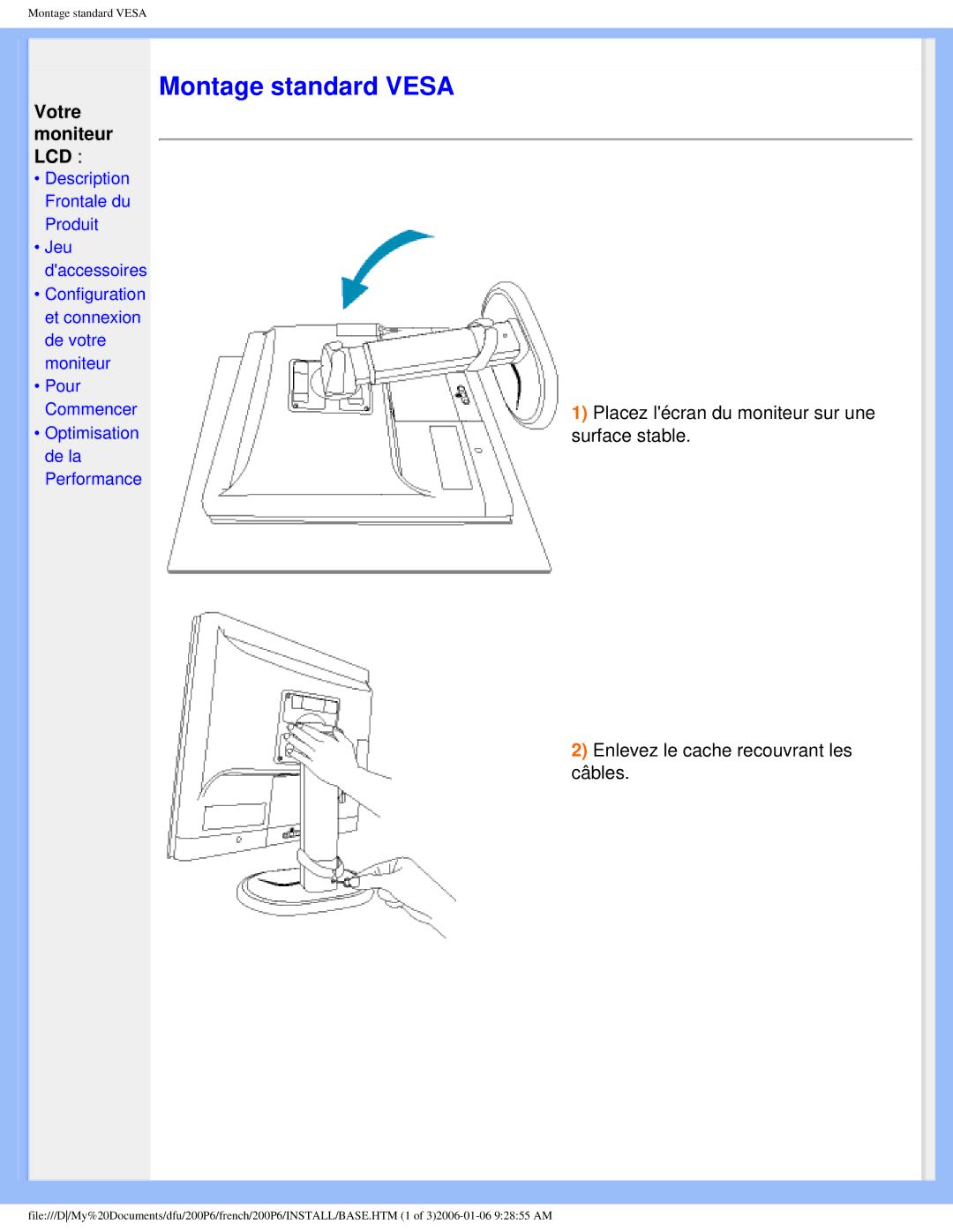 Philips 200P6 user manual Montage standard Vesa 