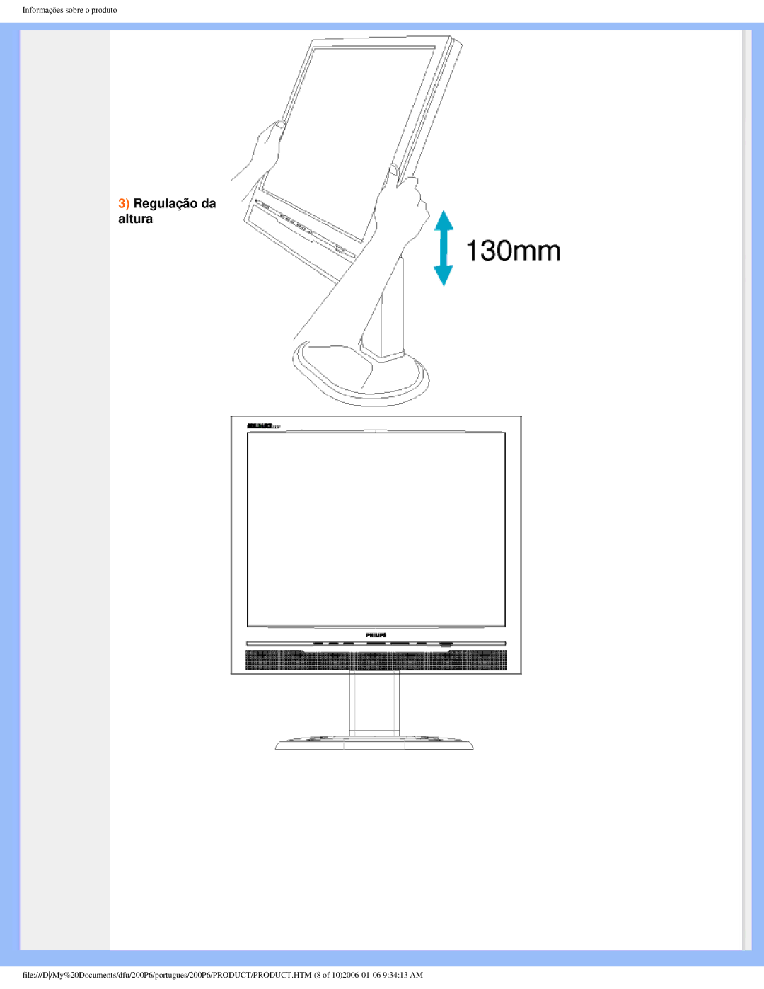 Philips 200P6 user manual Regulação da altura 