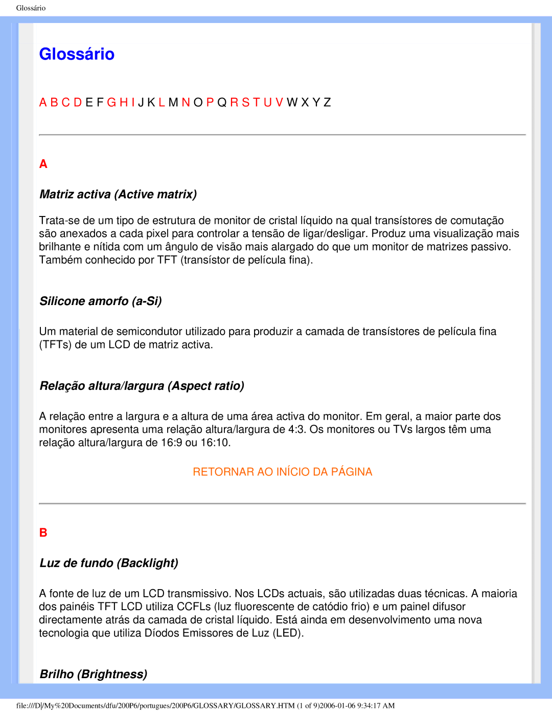 Philips 200P6 user manual Glossário 