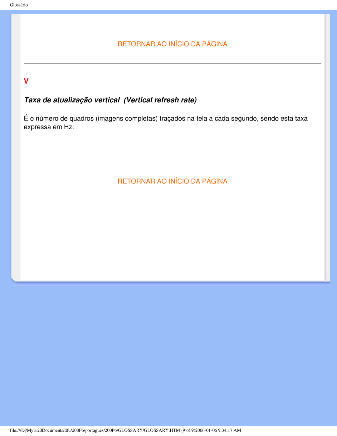 Philips 200P6 user manual Taxa de atualização vertical Vertical refresh rate 