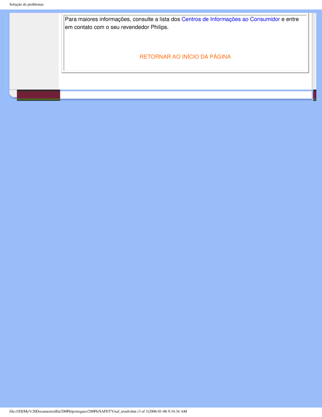 Philips 200P6 user manual Retornar AO Início DA Página 