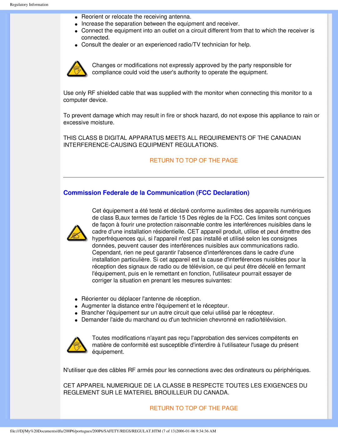 Philips 200P6 user manual Commission Federale de la Communication FCC Declaration 