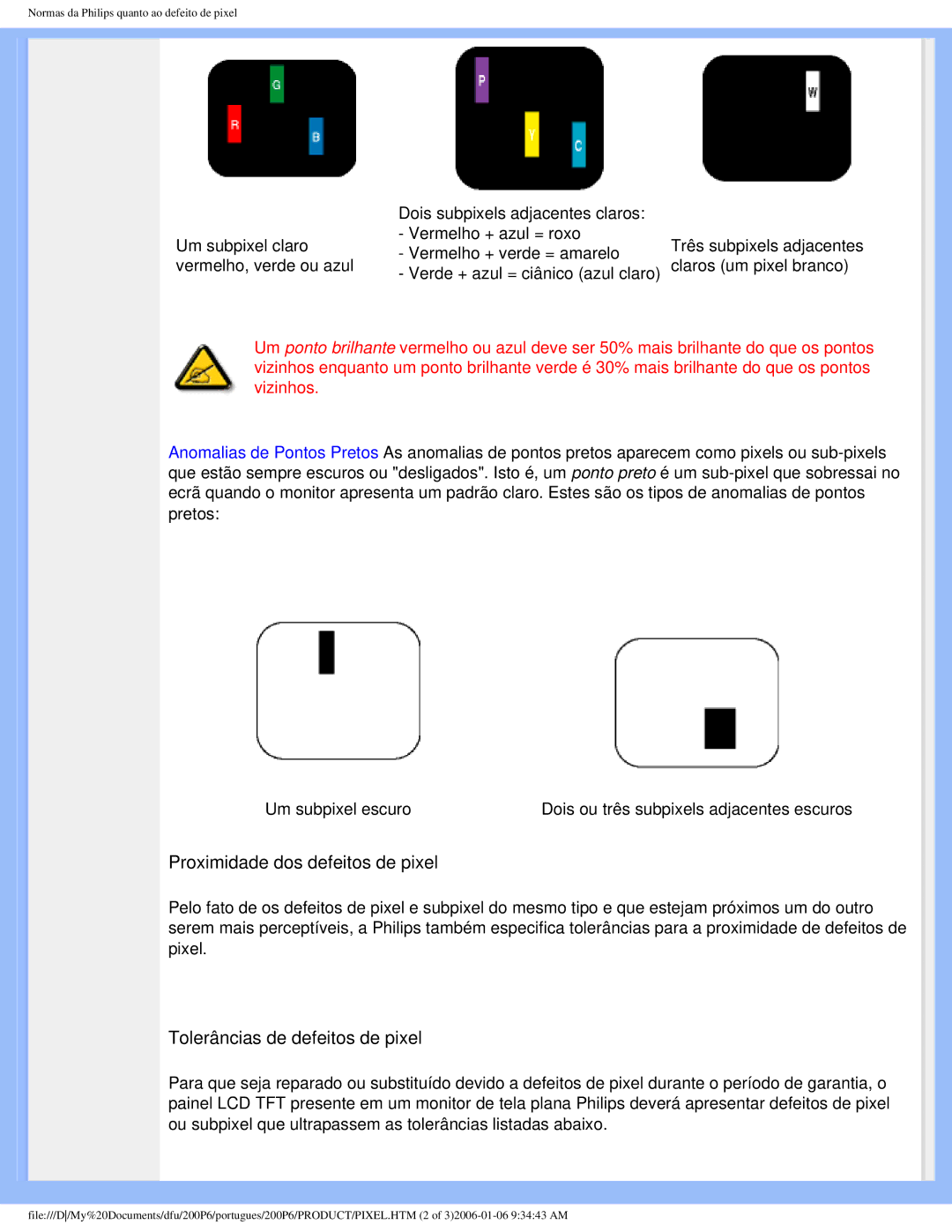 Philips 200P6 user manual Proximidade dos defeitos de pixel 