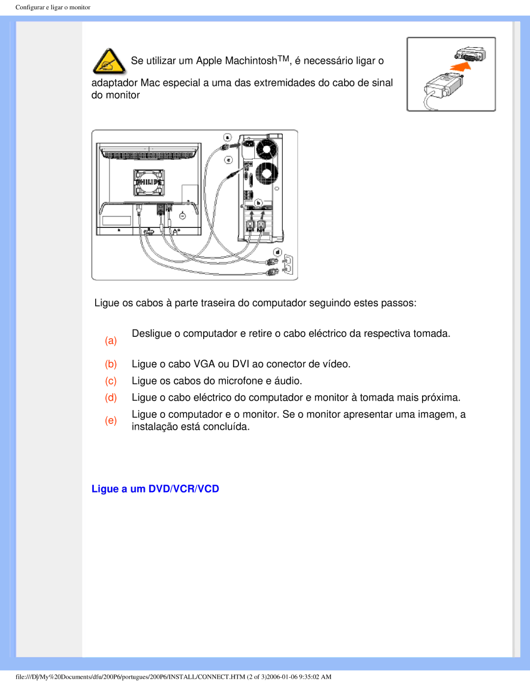 Philips 200P6 user manual Ligue a um DVD/VCR/VCD 