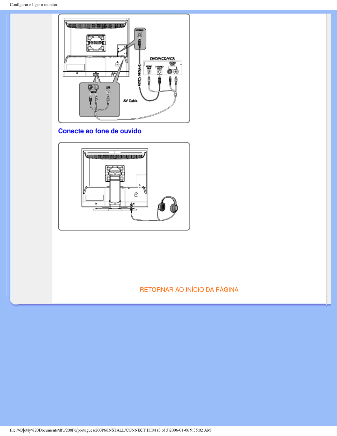 Philips 200P6 user manual Conecte ao fone de ouvido 