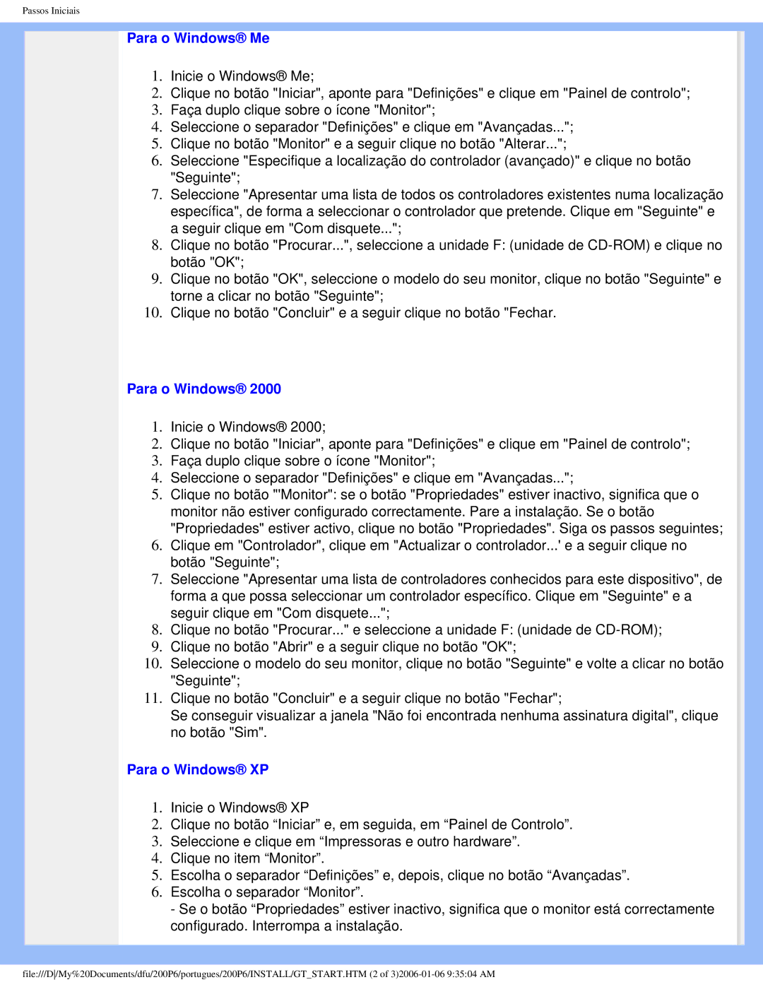 Philips 200P6 user manual Para o Windows Me, Para o Windows XP 
