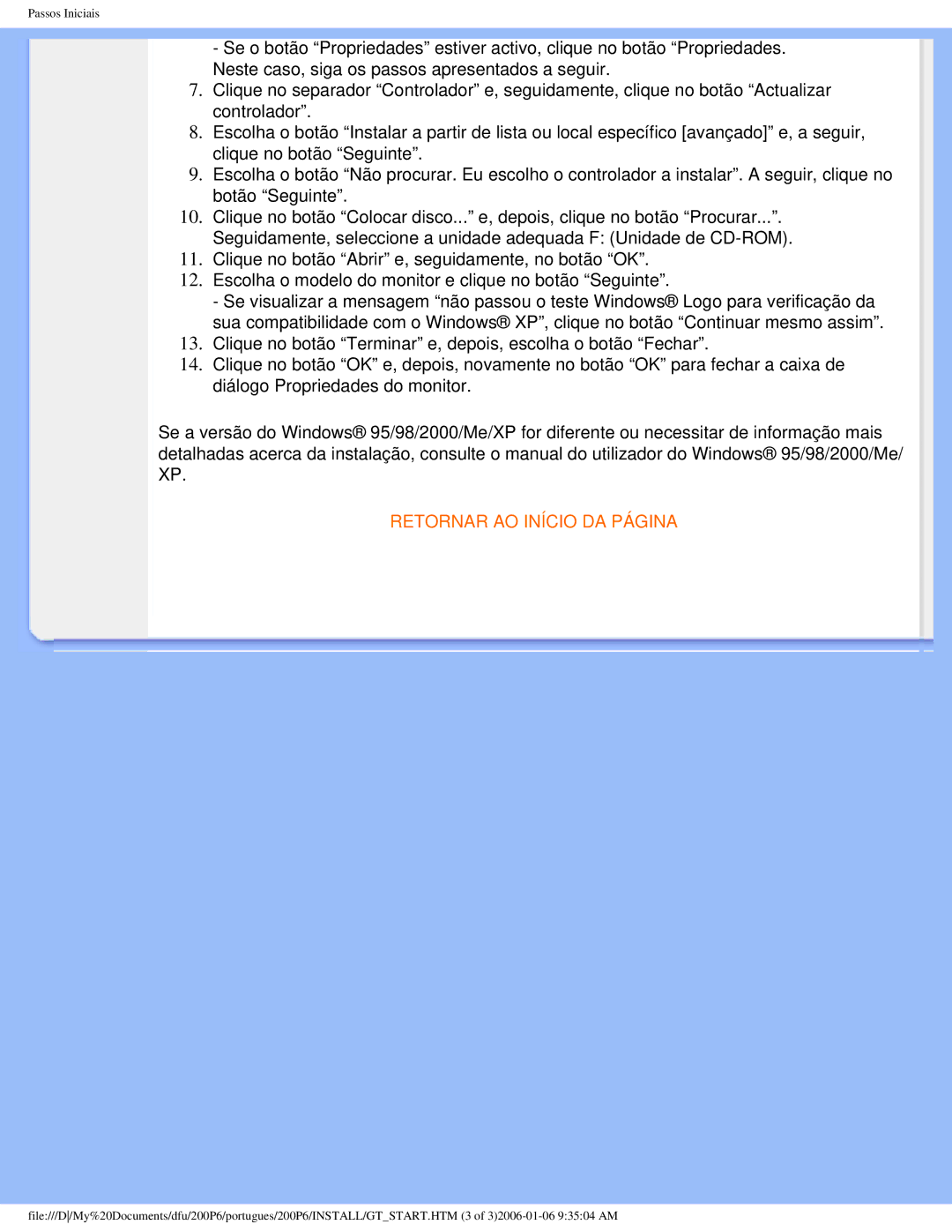 Philips 200P6 user manual Retornar AO Início DA Página 