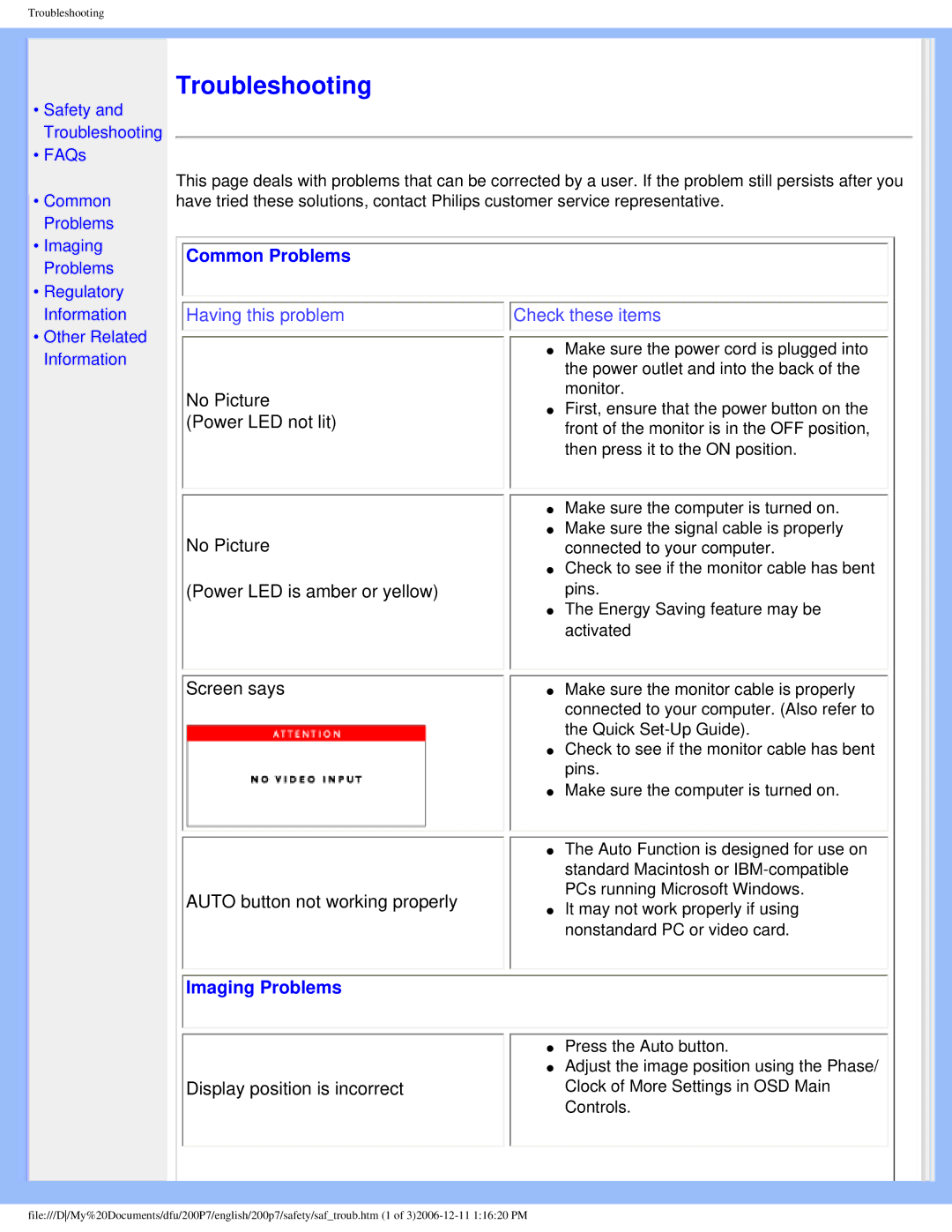 Philips 200p7 user manual Common Problems, Imaging Problems 