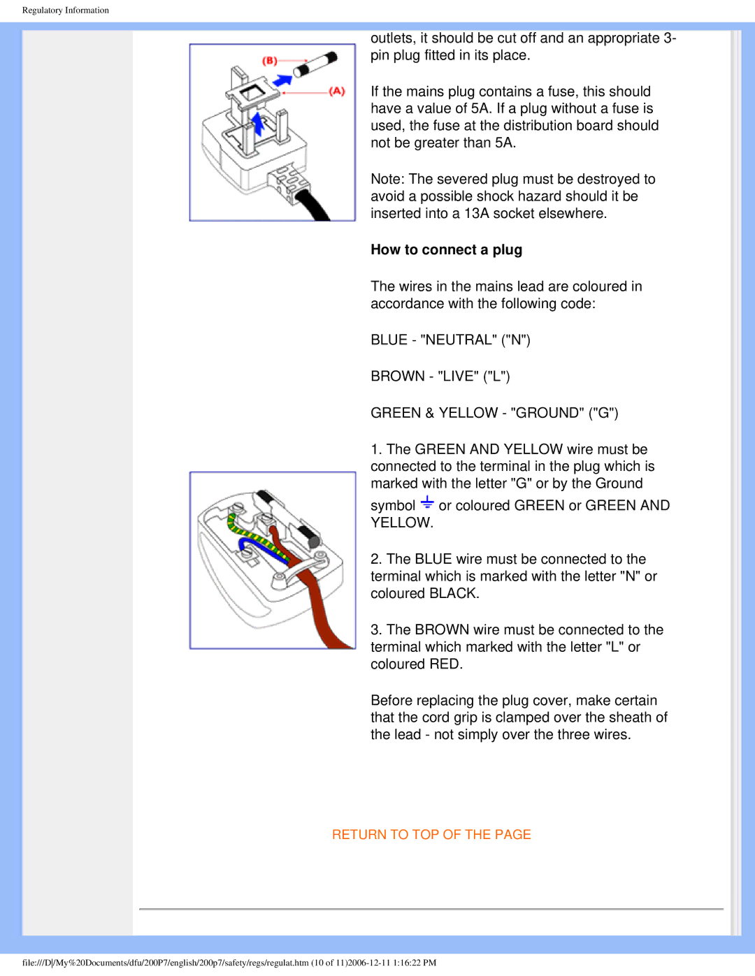 Philips 200p7 user manual How to connect a plug 