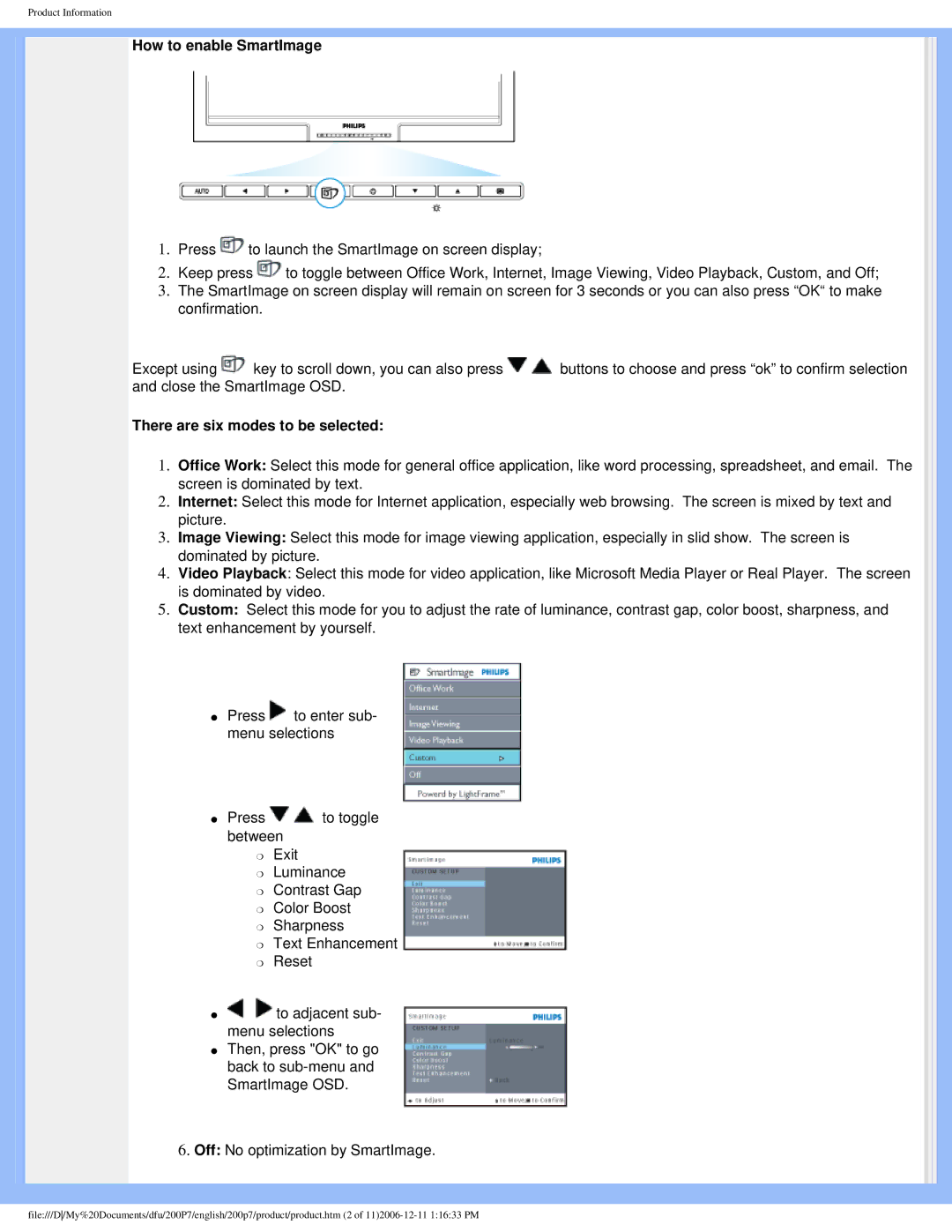 Philips 200p7 user manual How to enable SmartImage 