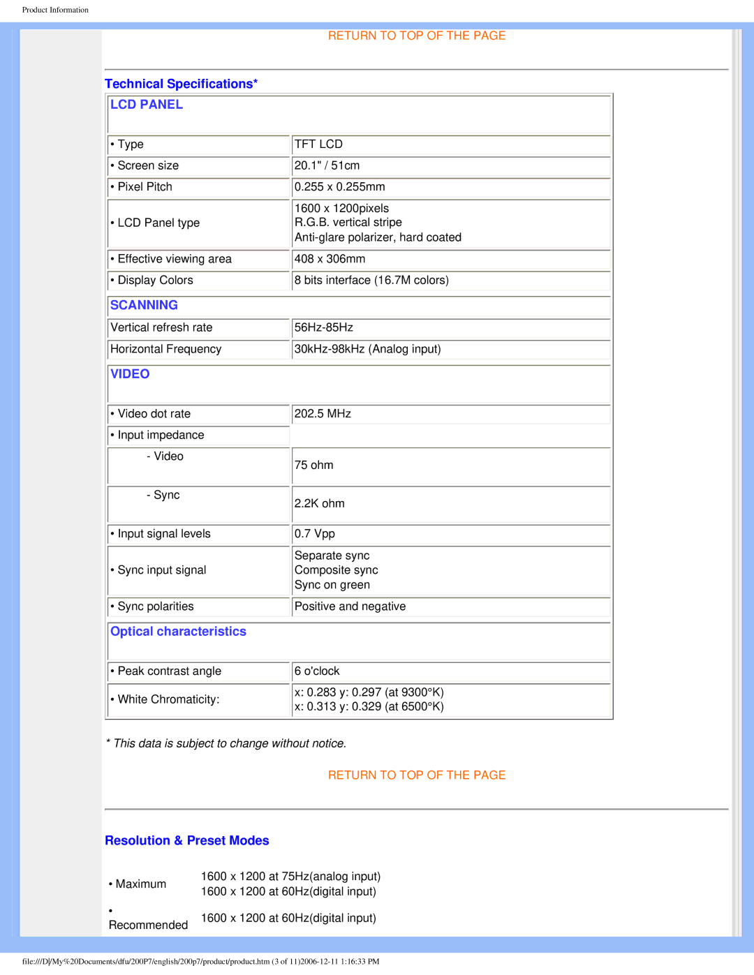 Philips 200p7 user manual LCD Panel 