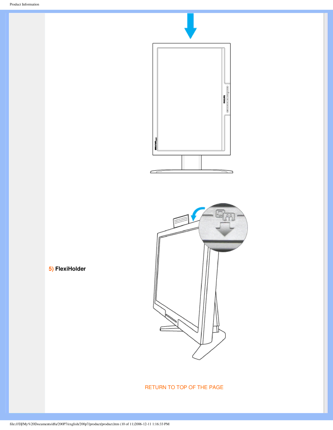 Philips 200p7 user manual FlexiHolder 