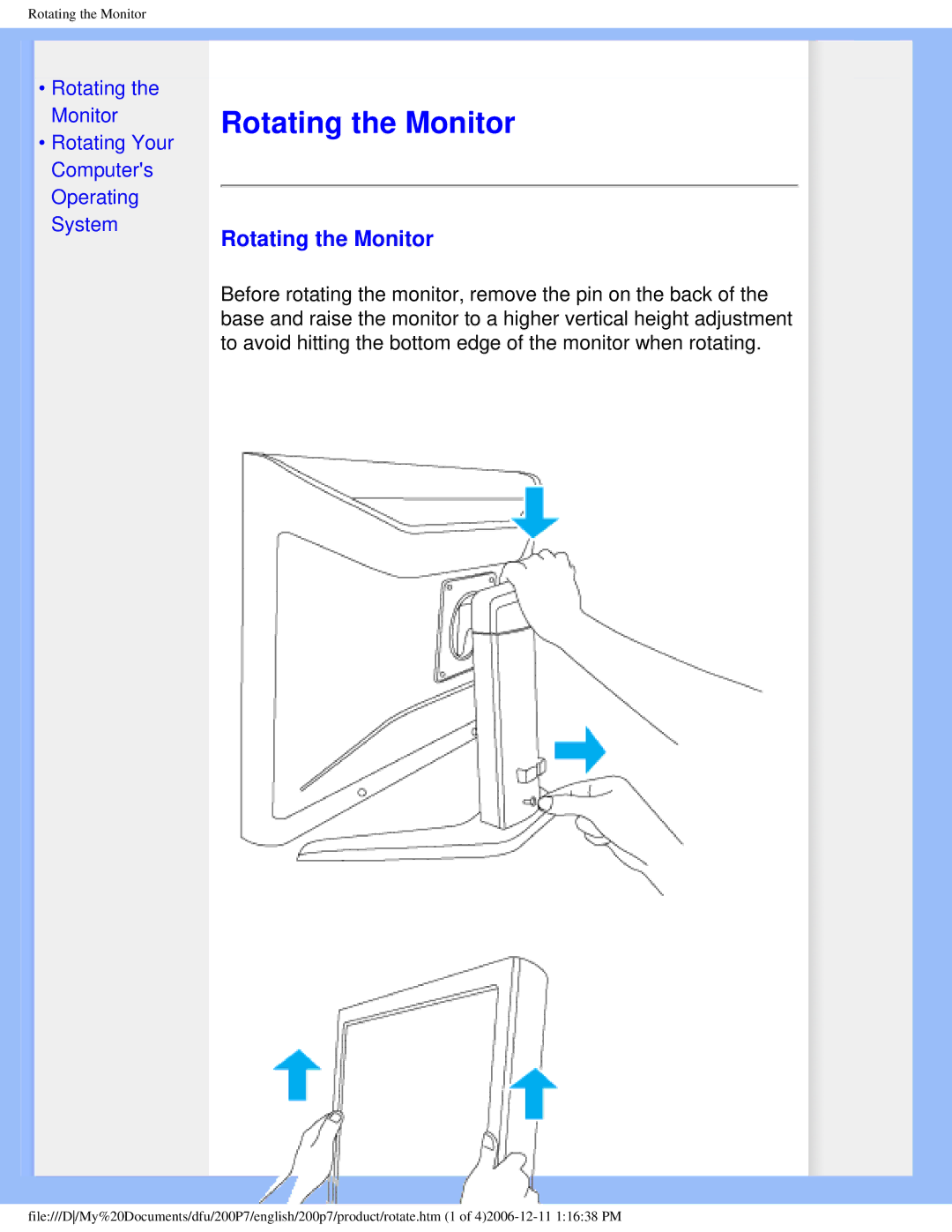 Philips 200p7 user manual Rotating the Monitor 