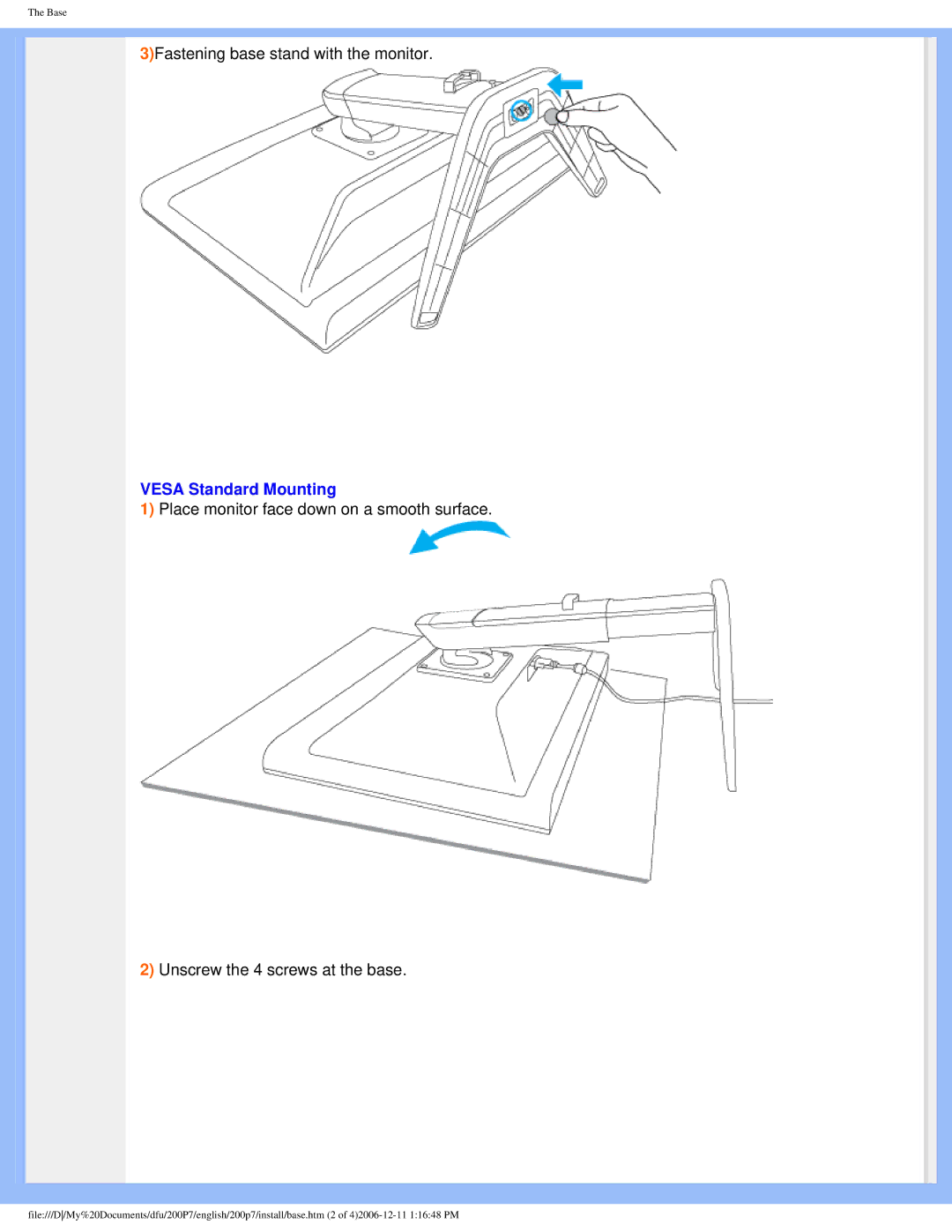 Philips 200p7 user manual Vesa Standard Mounting 