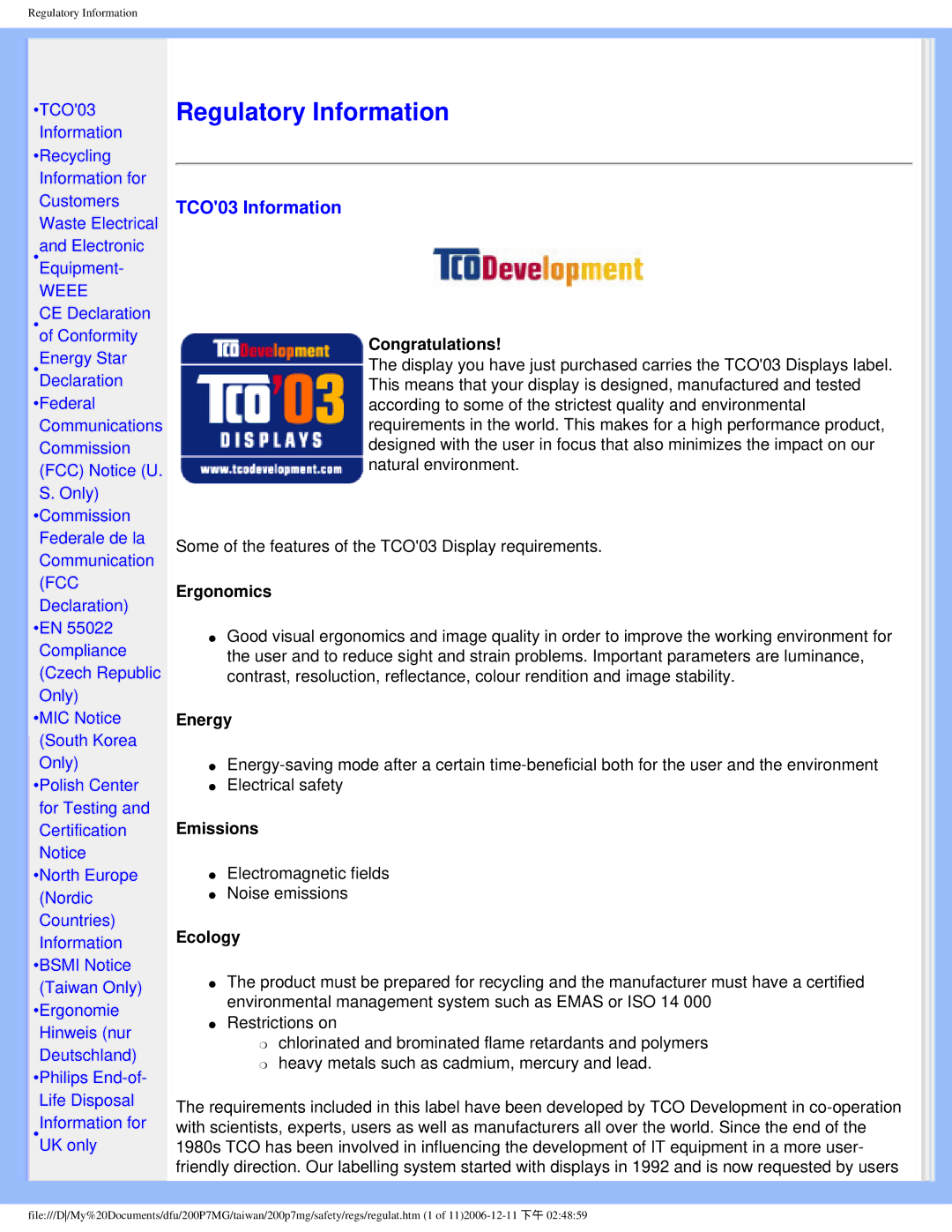 Philips 200P7MG user manual TCO03 Information, Weee 