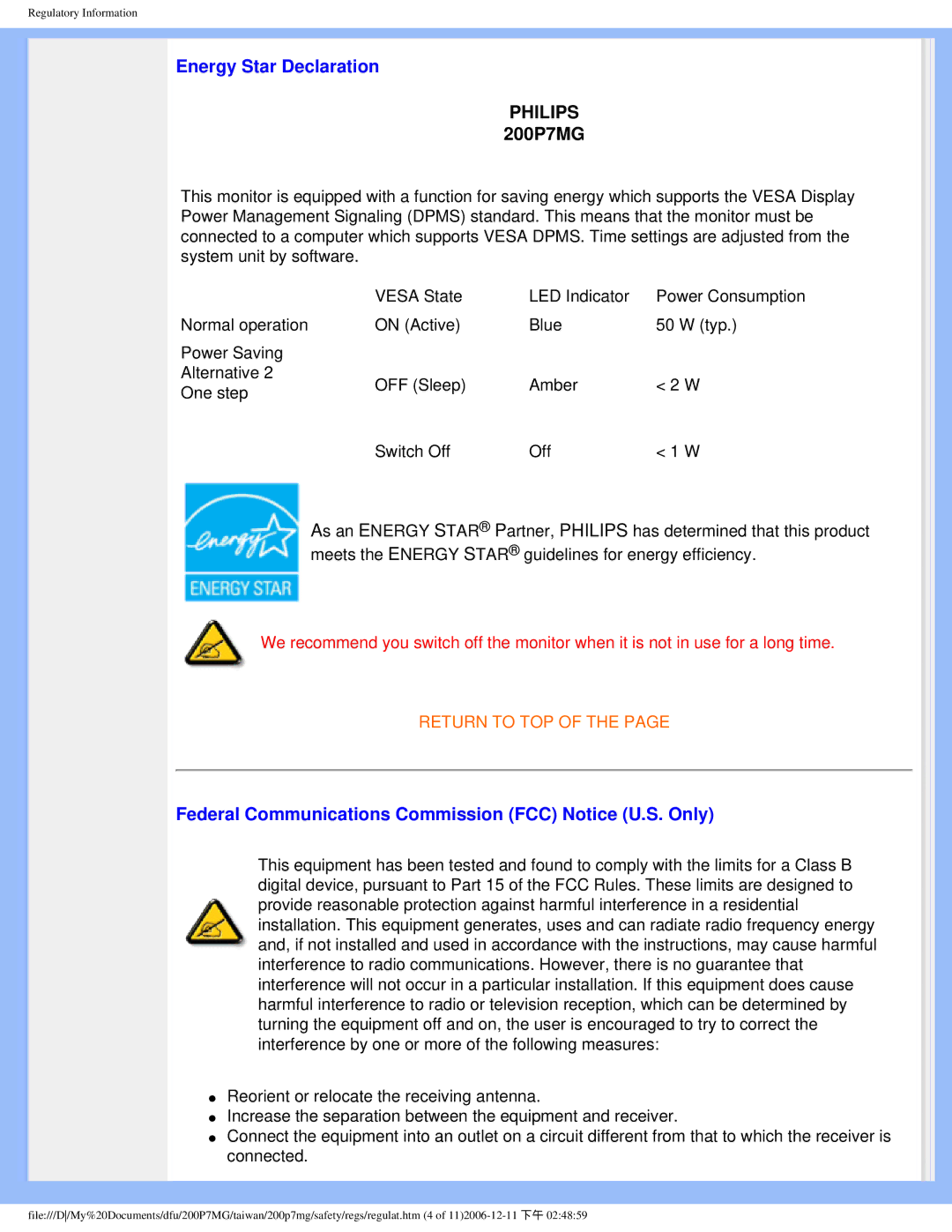 Philips 200P7MG user manual Energy Star Declaration, Federal Communications Commission FCC Notice U.S. Only 