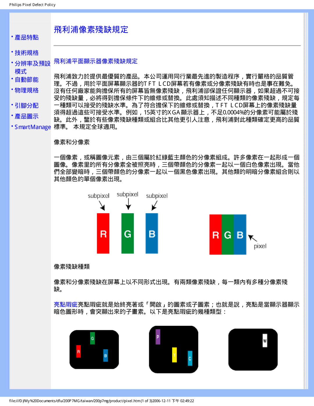 Philips 200P7MG user manual 飛利浦像素殘缺規定 