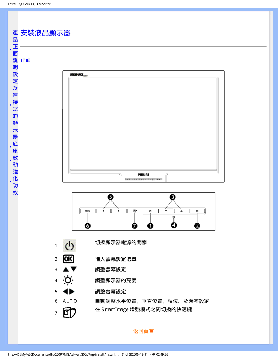 Philips 200P7MG user manual 安裝液晶顯示器 