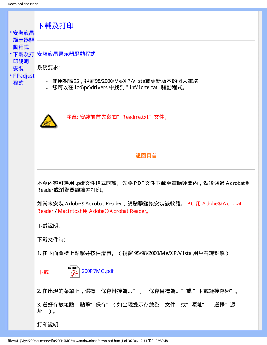 Philips 200P7MG user manual 下載及打印 