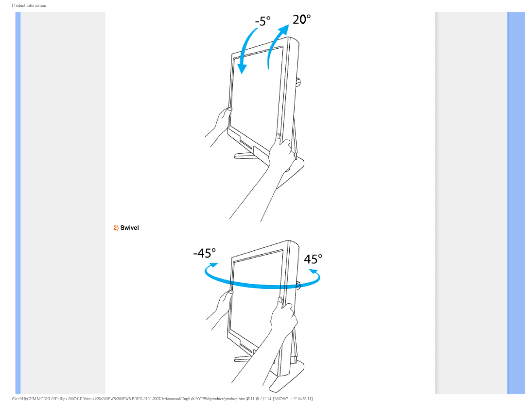 Philips 200PW8 user manual Swivel 