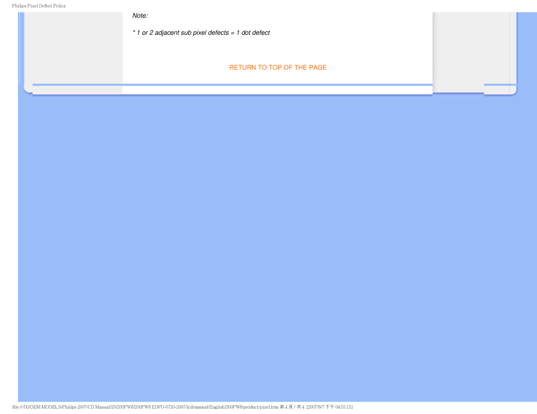 Philips 200PW8 user manual Or 2 adjacent sub pixel defects = 1 dot defect 