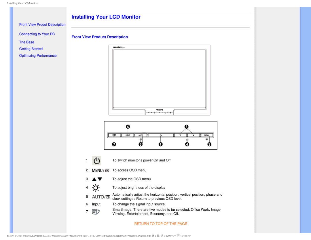 Philips 200PW8 user manual Installing Your LCD Monitor, Input 