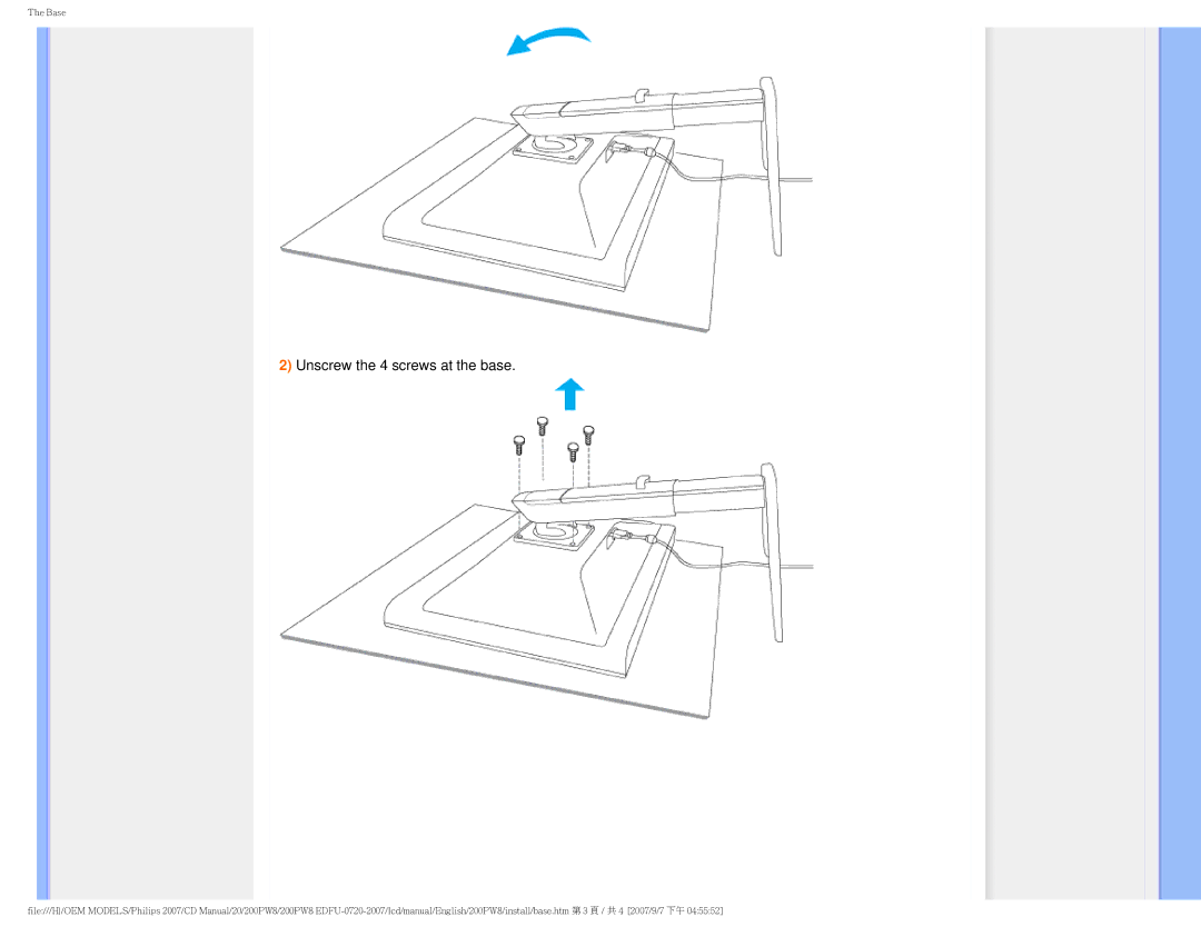 Philips 200PW8 user manual Unscrew the 4 screws at the base 