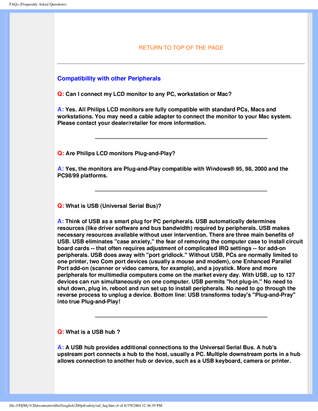 Philips 200S4 user manual Compatibility with other Peripherals 