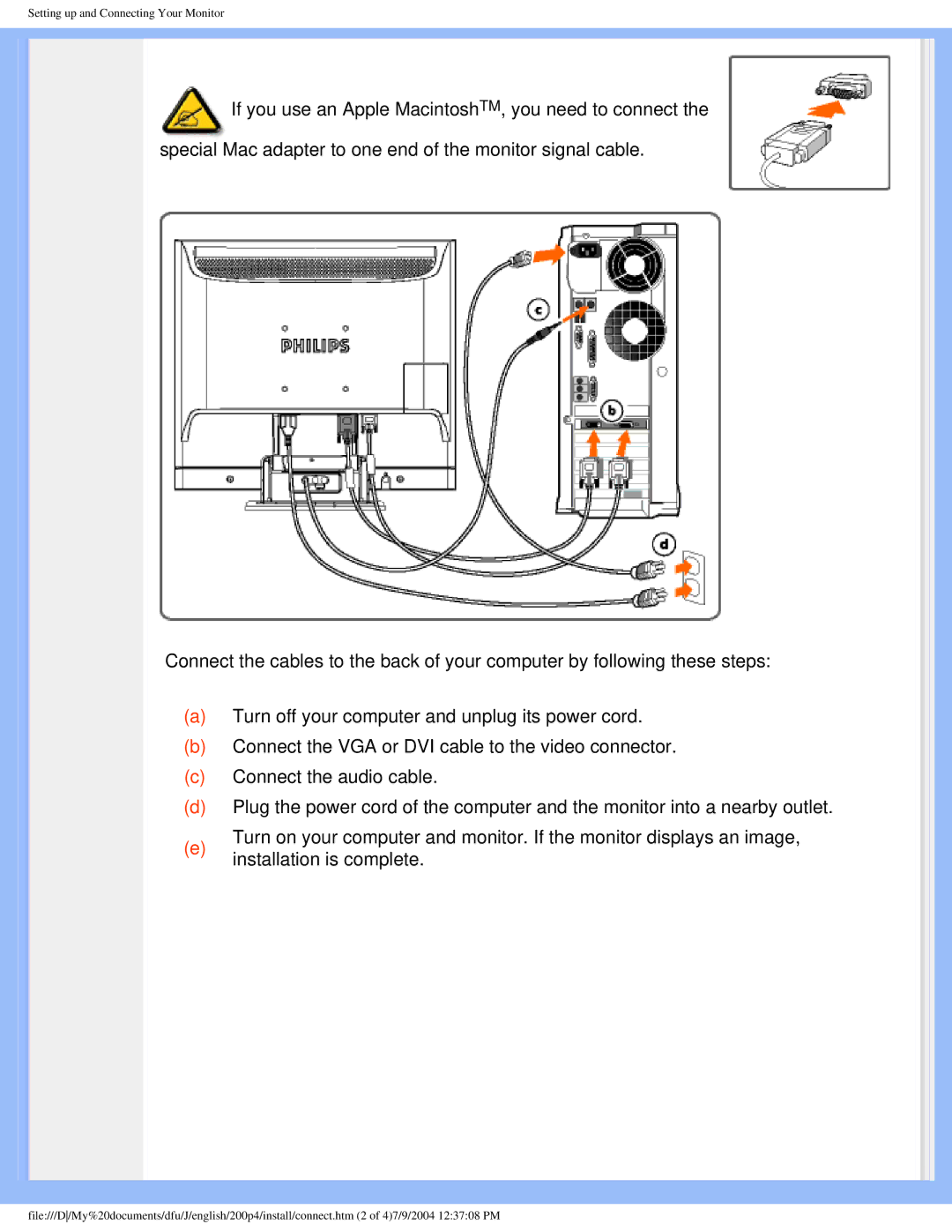 Philips 200S4 user manual Setting up and Connecting Your Monitor 