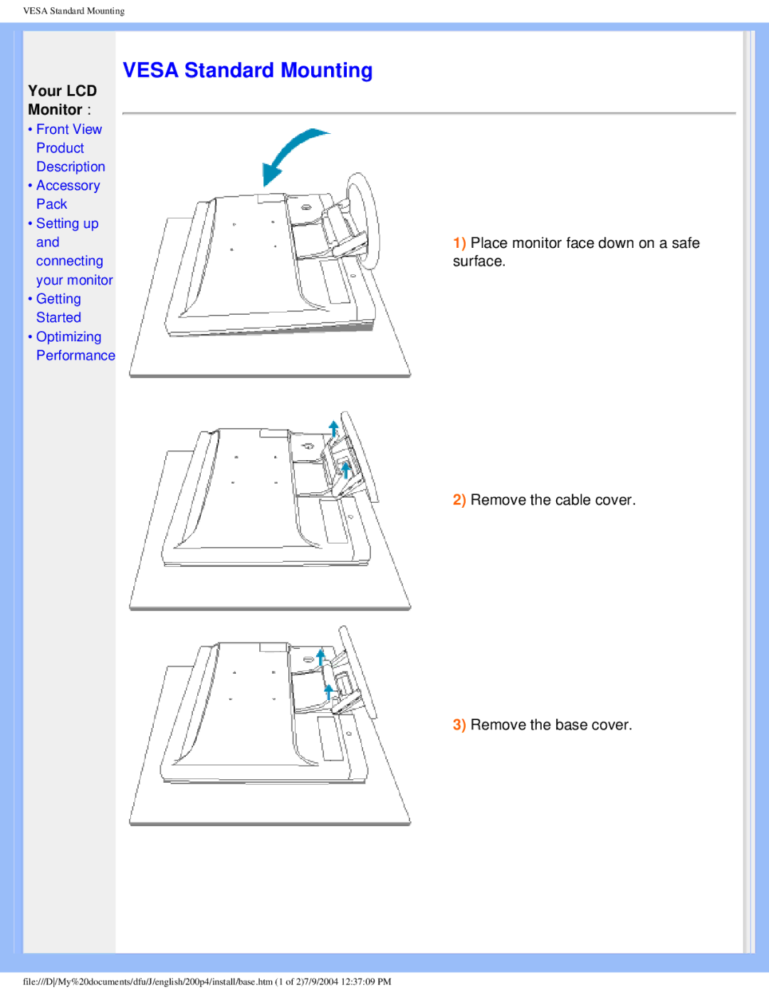 Philips 200S4 user manual Vesa Standard Mounting 