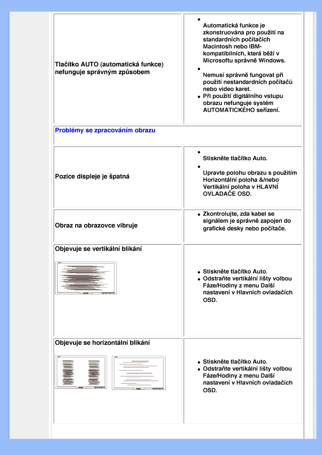 Philips 200VW8 user manual Problémy se zpracováním obrazu 