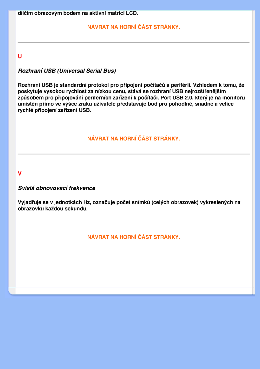 Philips 200VW8 user manual Rozhraní USB Universal Serial Bus 