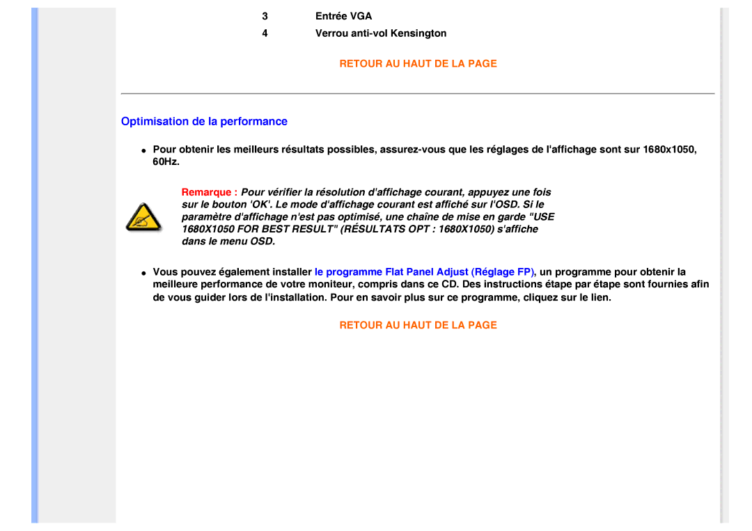 Philips 200VW8 user manual Optimisation de la performance 