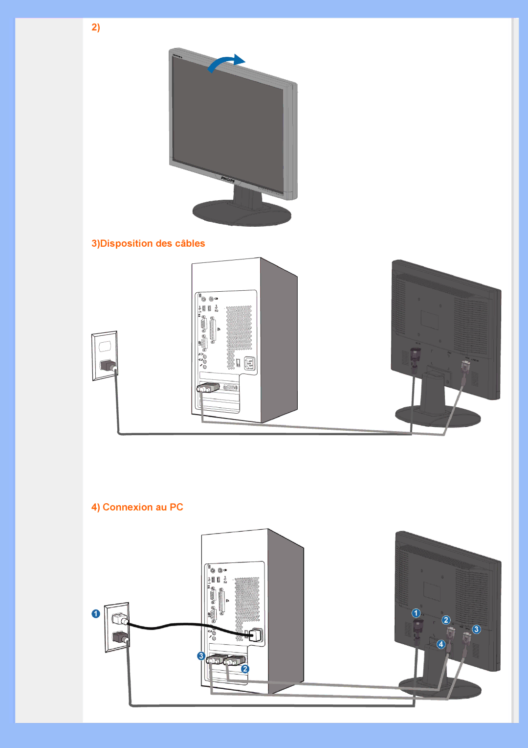 Philips 200VW8 user manual 3Disposition des câbles Connexion au PC 