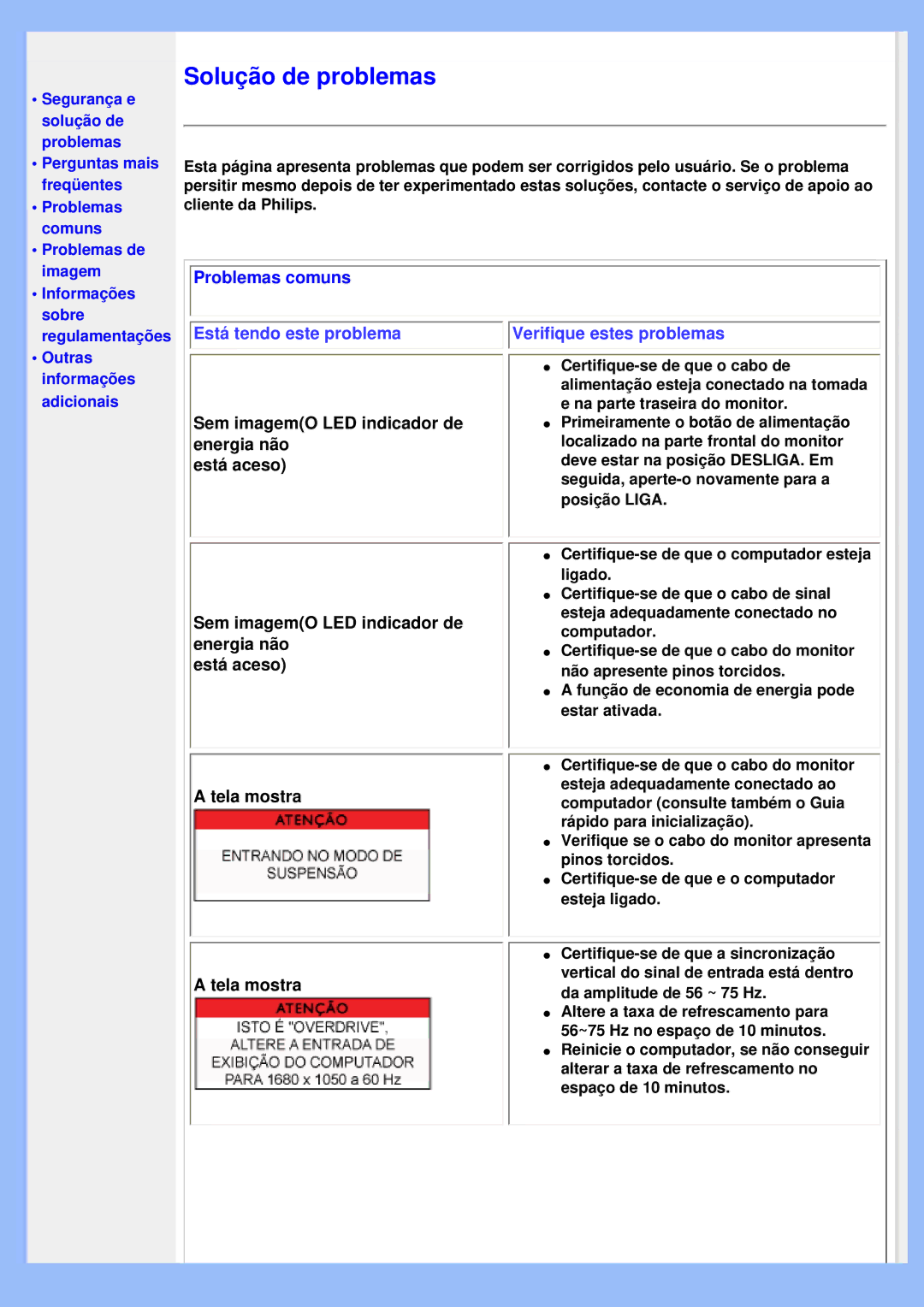 Philips 200VW8 user manual Problemas comuns 